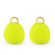 Pompom bedel met oog 10mm - Gold-neon yellow